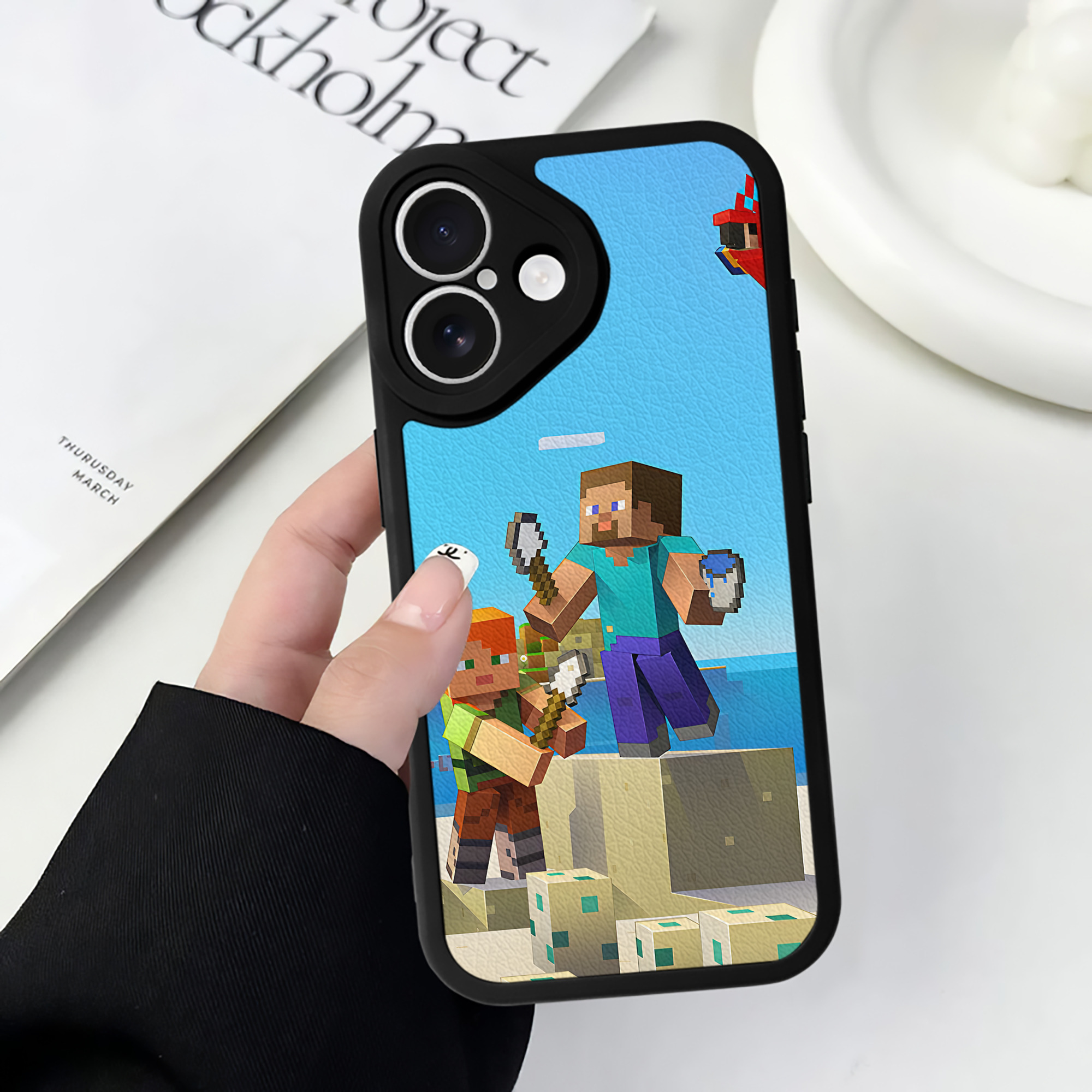 （画像用） マインクラフト ブロックの世界 Minecraft MC Block world 【iPhone 16シリーズ対応】シリコンスマホケース（レザー調） 材質：シリコン